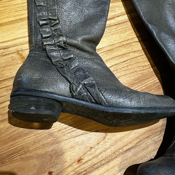 Anthropologie Miss Albright Women’s Pebbled Primped Leather Ruffle Tall Boots - Picture 4 of 13